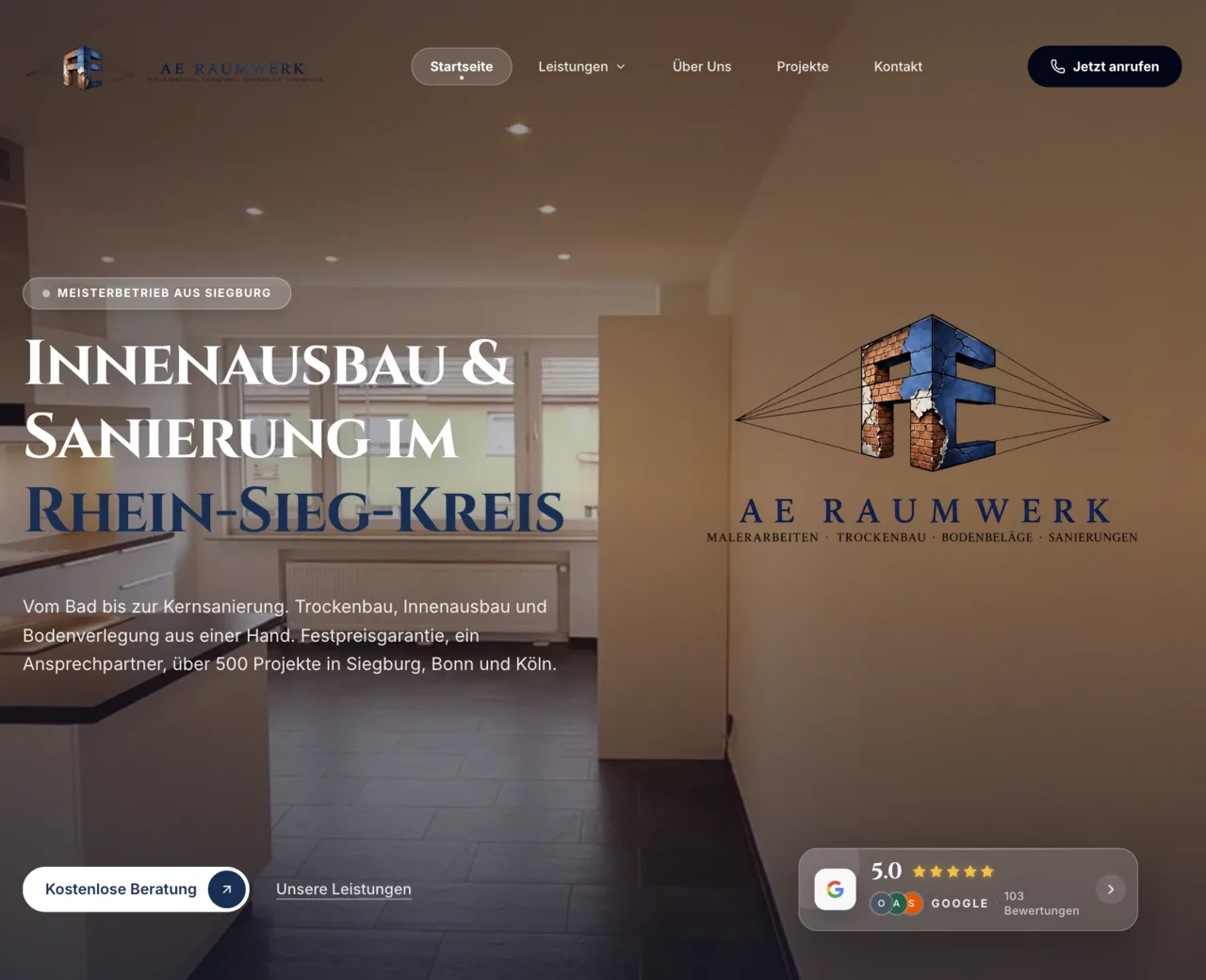 Webseite für AE Raumwerk