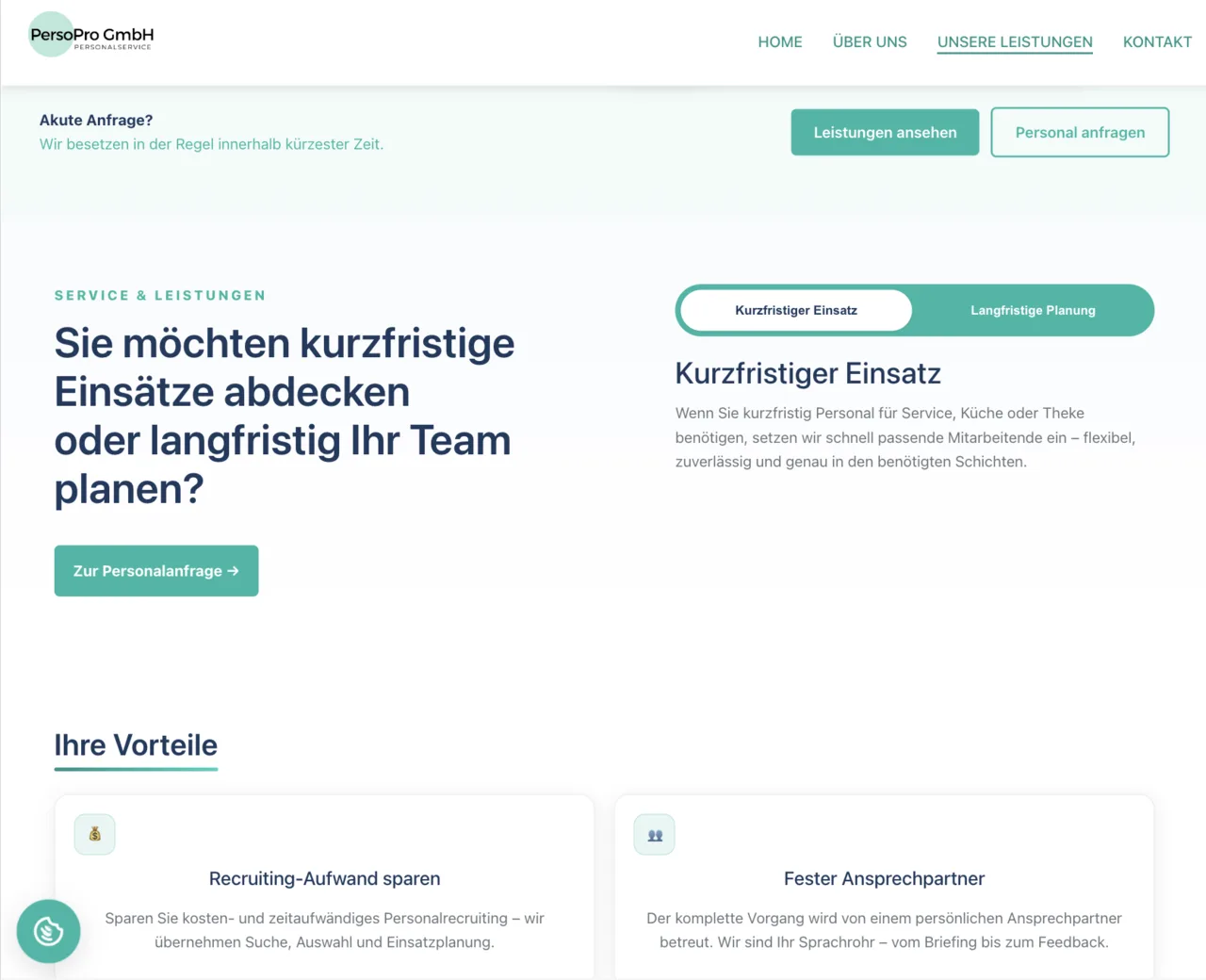 Webseite für Perso Pro