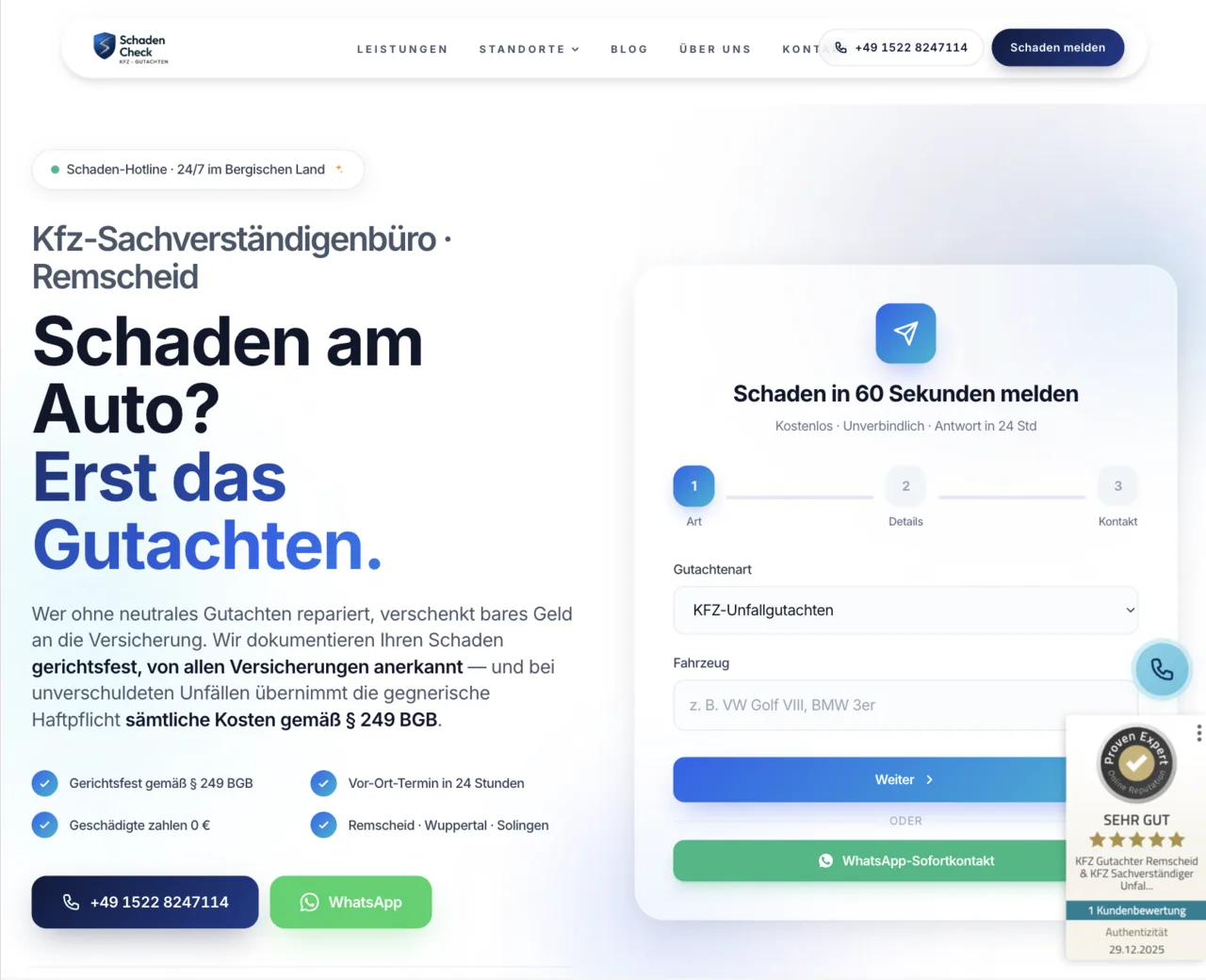 Webseite für SchadenCheck
